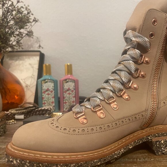 Office of Angela Scott Mr. Bernard Tan Leather Lug Sole Ankle Boots Sz.37 NWOT - Picture 7 of 11